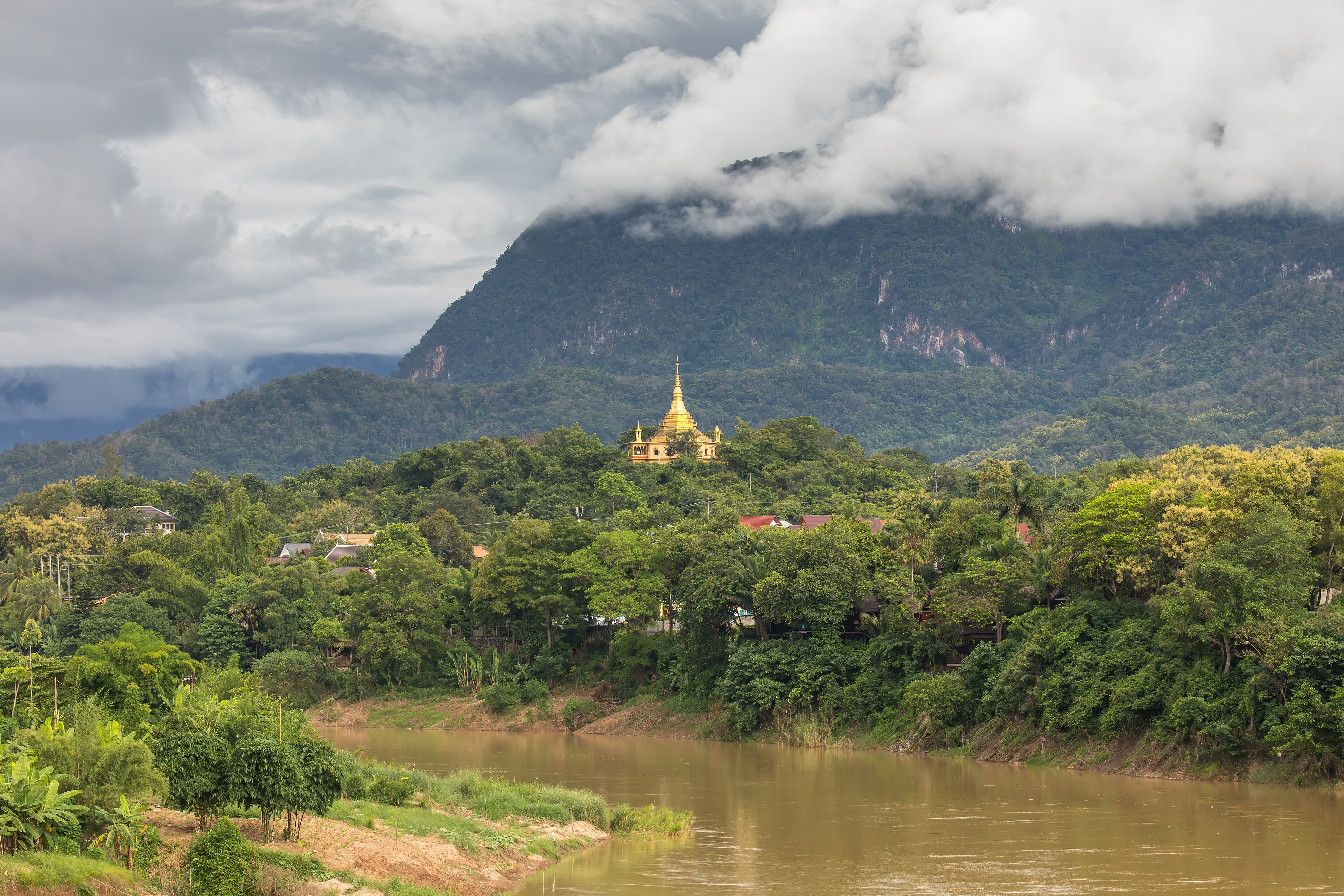 Wat Pa Phon Phao and Nam Khan River in Luang Prabang, Laos