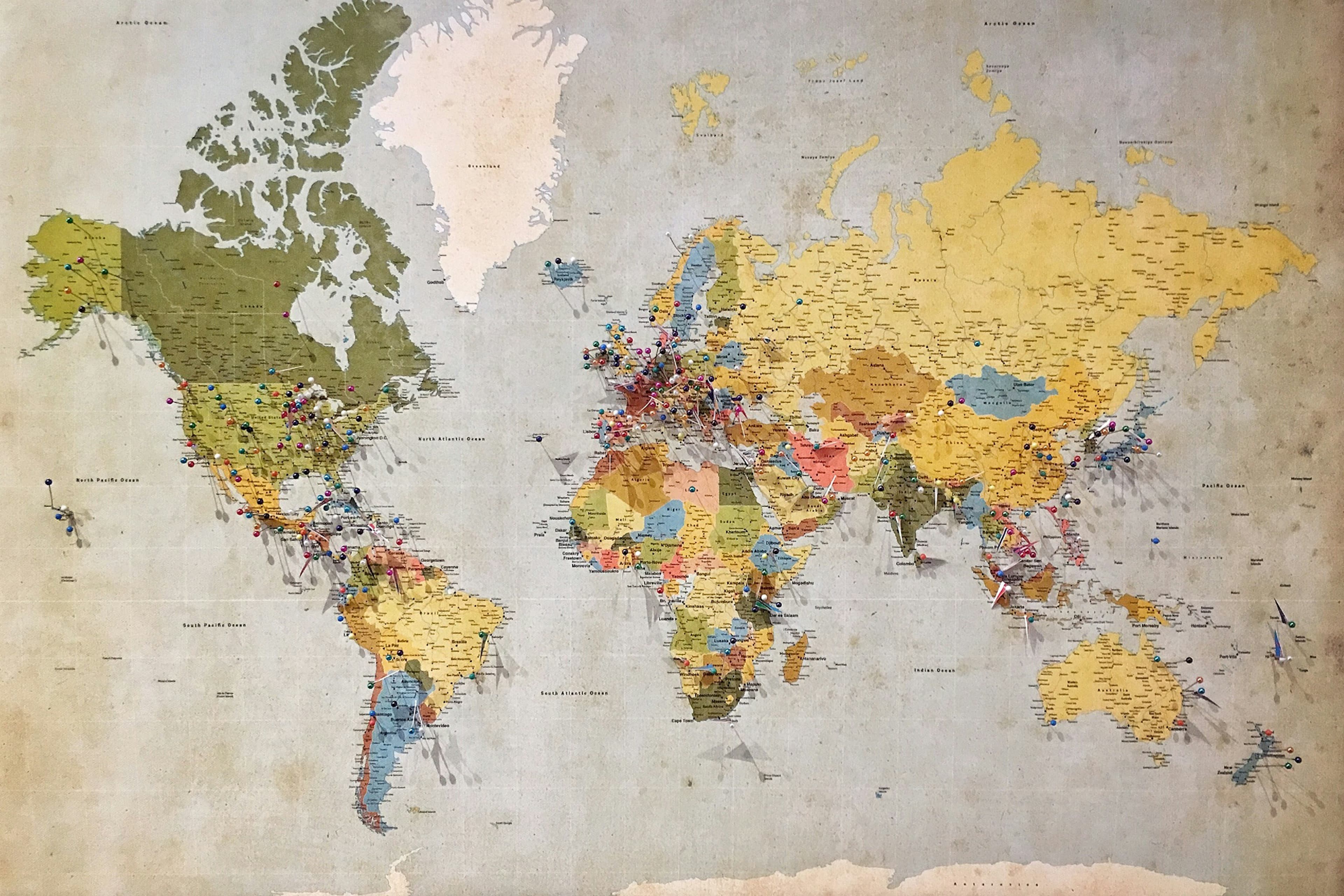 Passport, map and travel planning details for a multi-country route